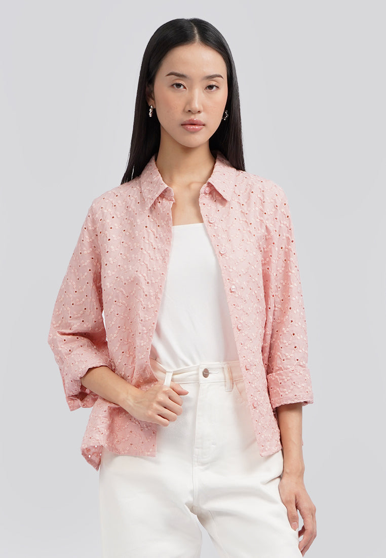 Eliette V Neck L S Shirt Pink Yarrow