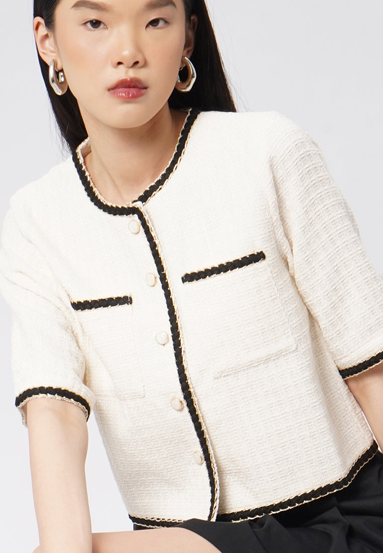 Ivory Tweed Short Sleeve Jacket