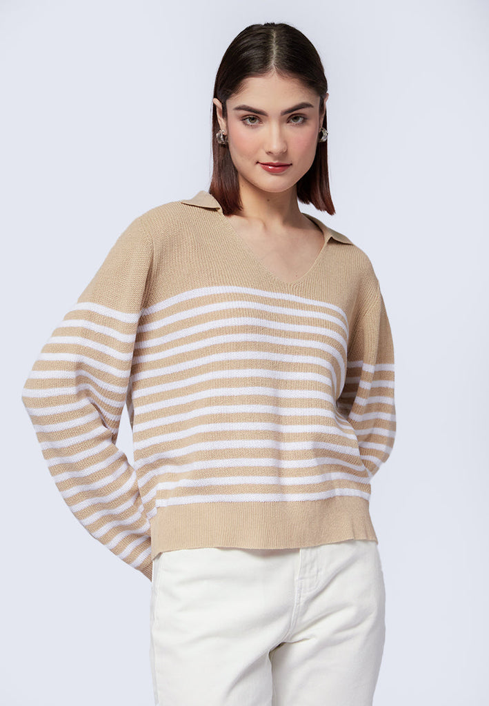 Stripes Long Sleeve Polo Sweater