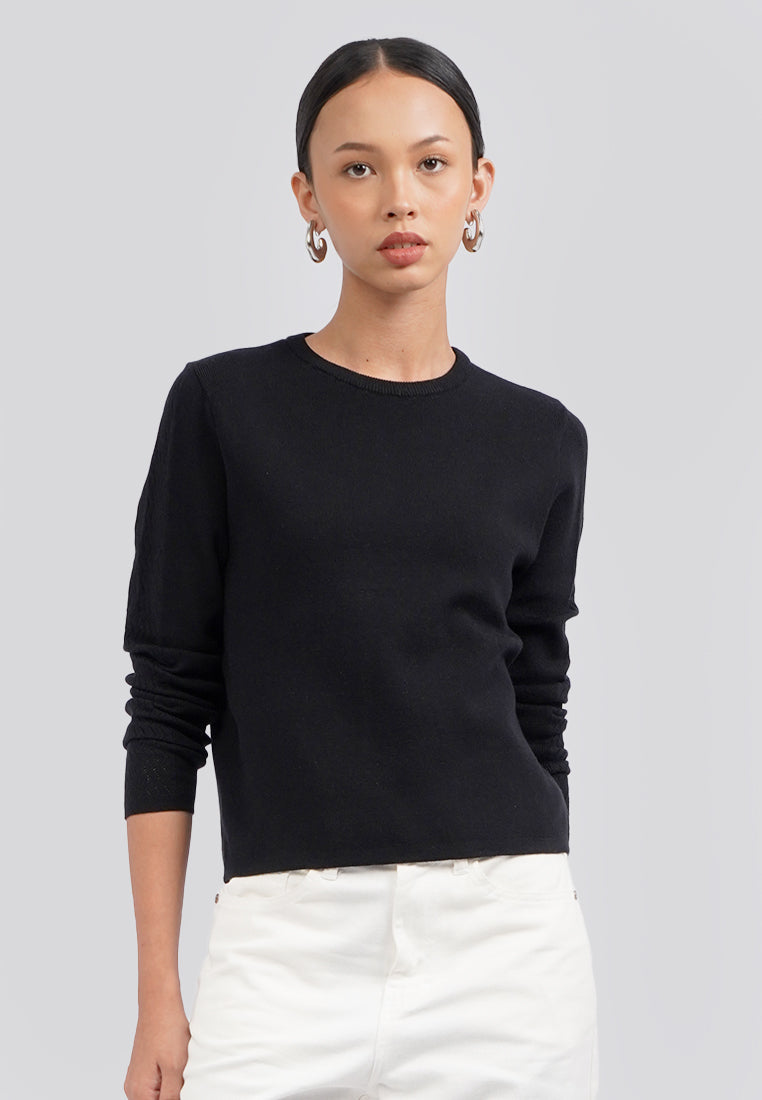 Long Sleeve Cropped Knit Top Black main image 0
