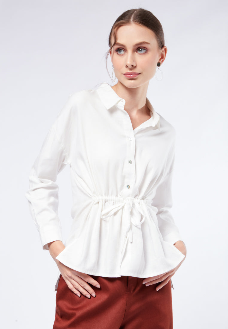 Drawer Cotton silk Band collar, piping, placket Long sleeve shirt blouse 6511-299-0487 white 36 main image 0