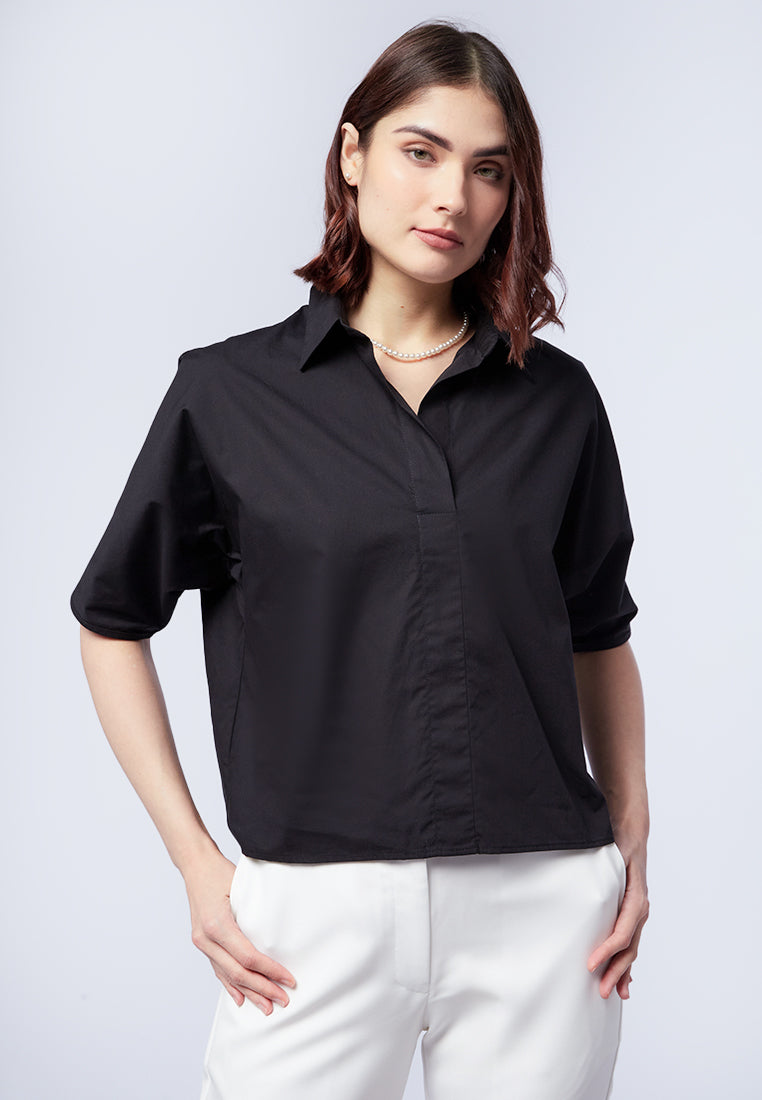 Regular Fit Cropped Short Sleeve Blouse