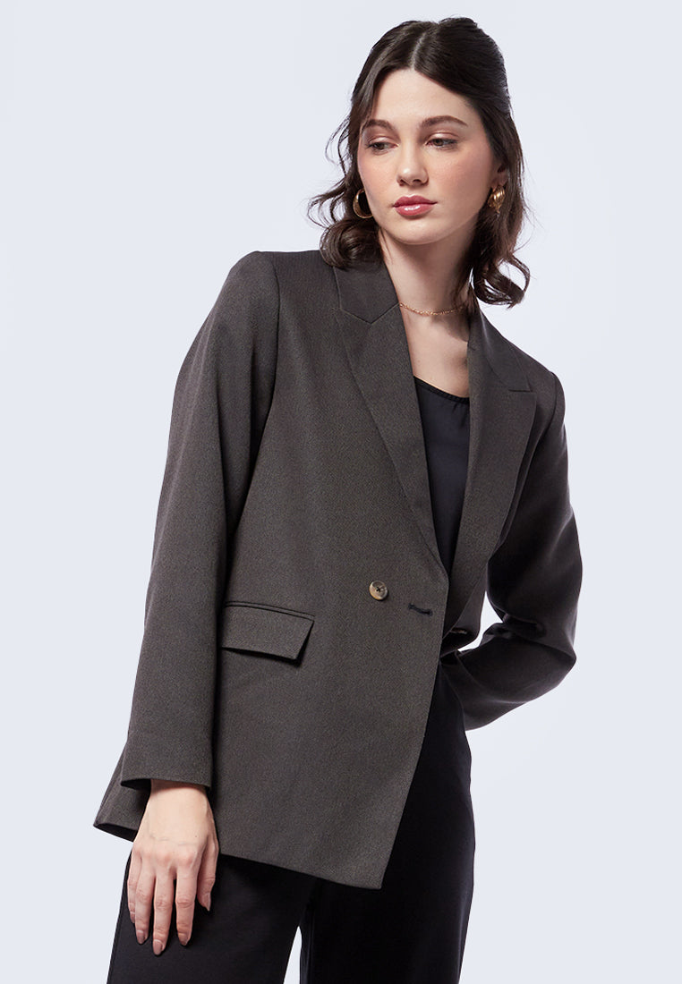 2pcss Women Elegant Set - Plaid Printed Double-Breasted Long Sleeve Blazer Jacket & Loose Fit Trousers 2pcs Set