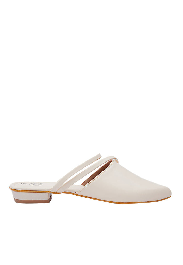 Cream Pointed Strap Flat Mules