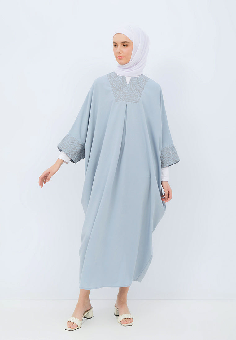 Dusty Blue Plain Long Sleeve Tapis Kaftan