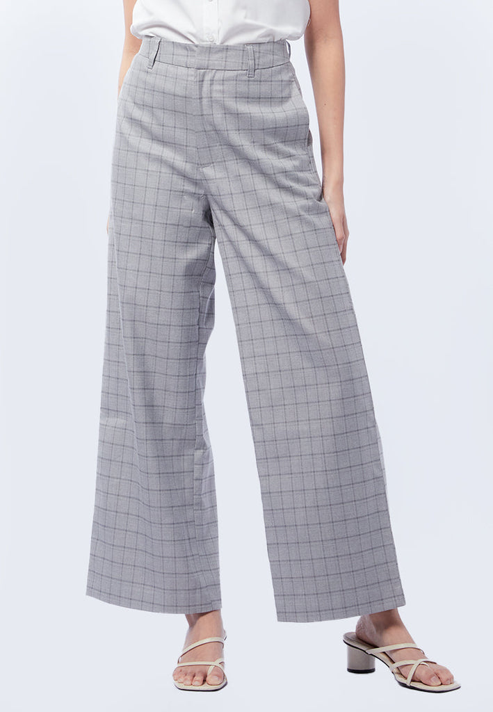 Wide Leg Checked Trousers