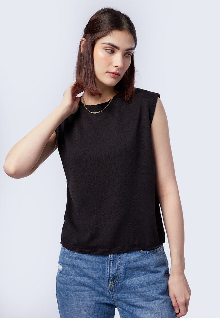 Sleeveless Knit Top with Back Ribbon