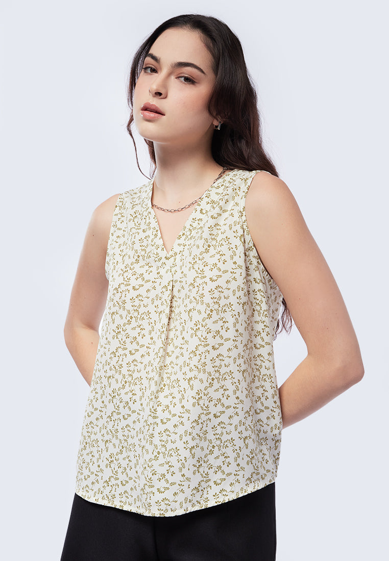 Deep V Neck Sleeveless Printed One-Pieces