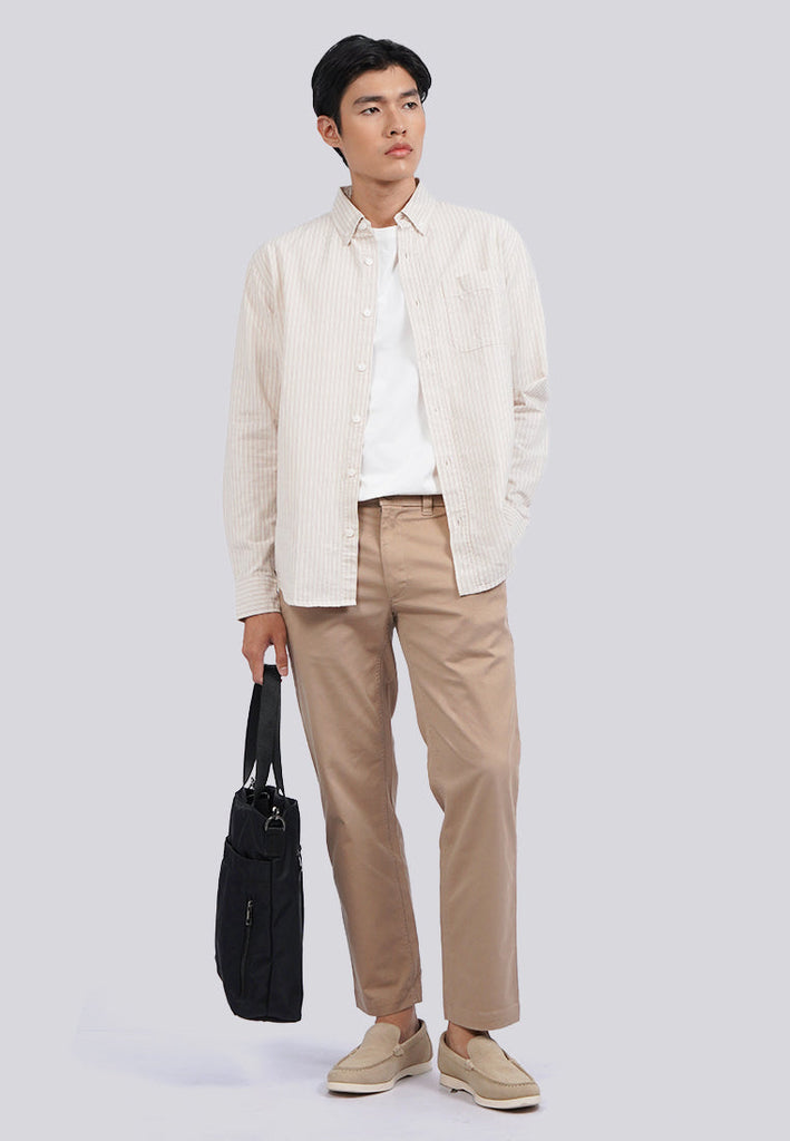 Regular Fit Long Sleeve Stripe Shirt Taupe