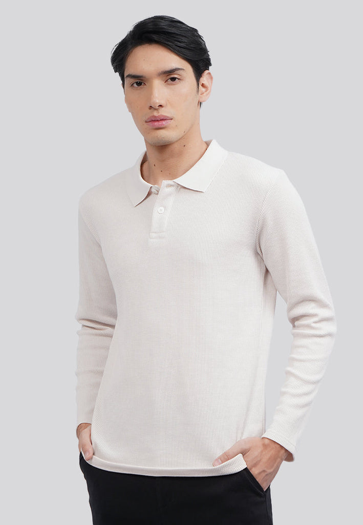 Long Sleeve Textured Polo Shirt