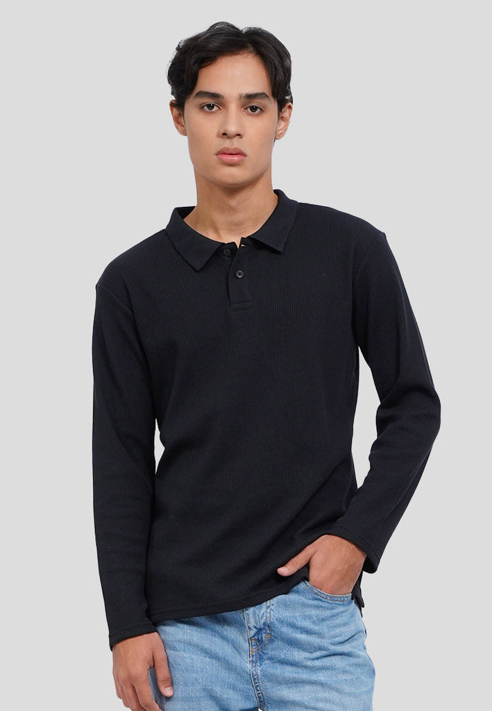 Long Sleeve Waffle Polo Shirt