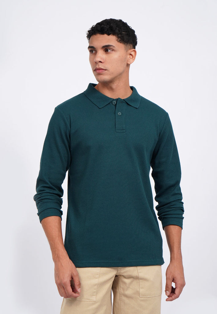 Buttoned Long Sleeve Polo Shirt