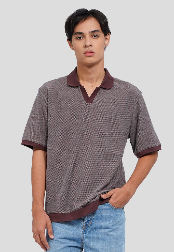 Textured Short Sleeve Polo Shirt
