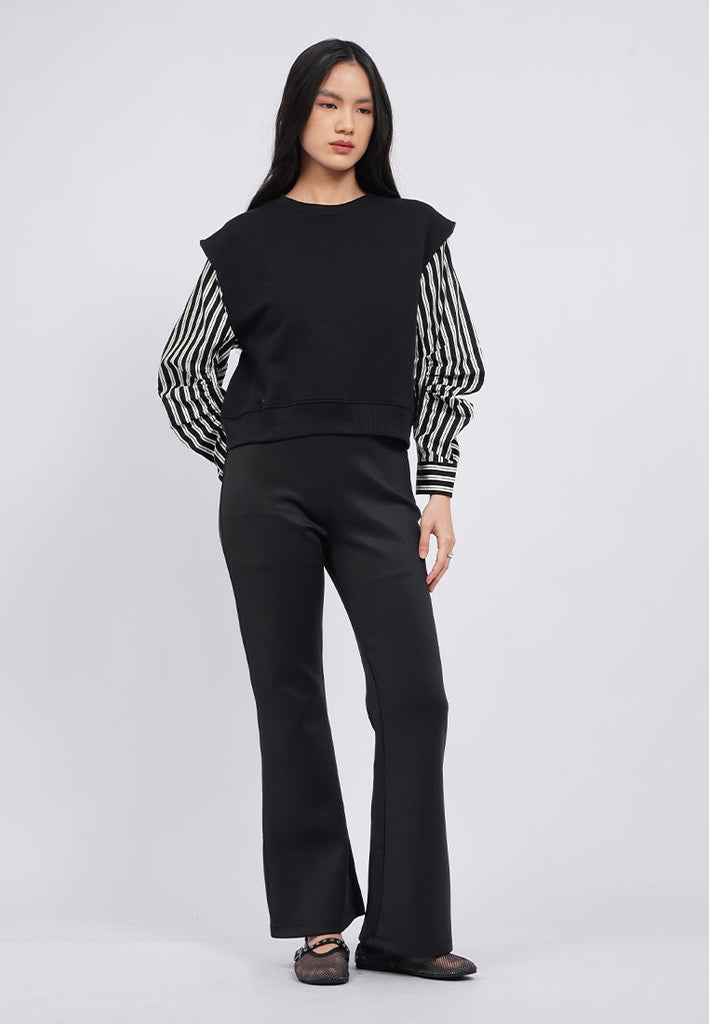 Knit Top with Cotton Sleeve Detail