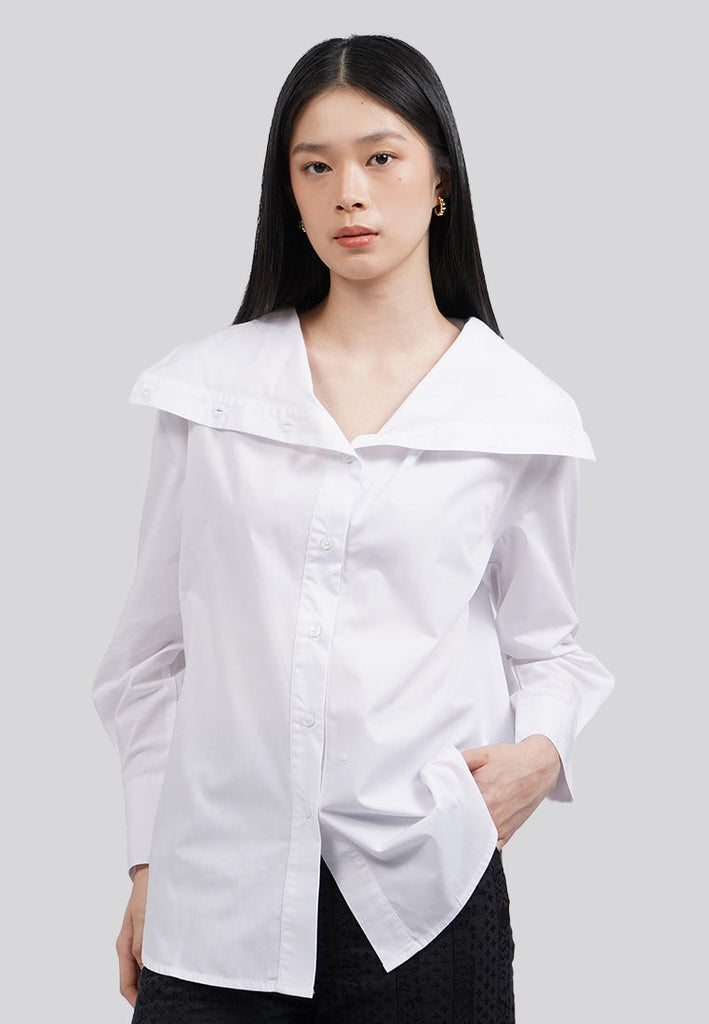 Easy Care Wide Collar Long Sleeve Blouse