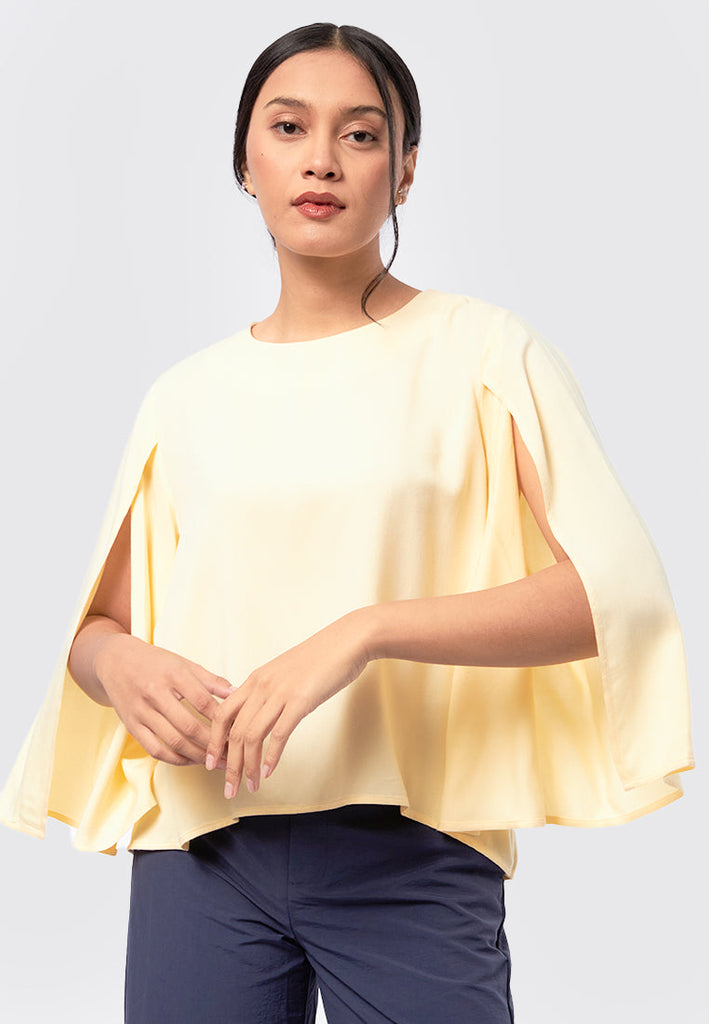 Round Neck Blouse with Sleeve Slit