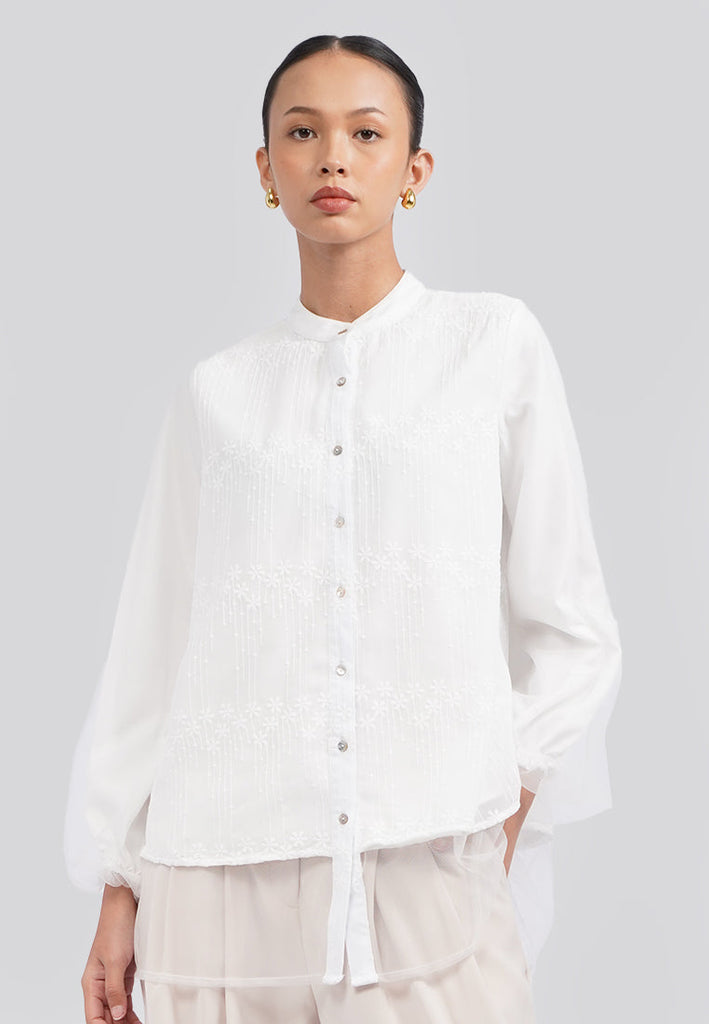 Mandarin Collar Embroidered Blouse