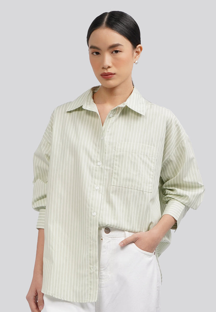 Oversized Long Sleeve Stripes Shirt