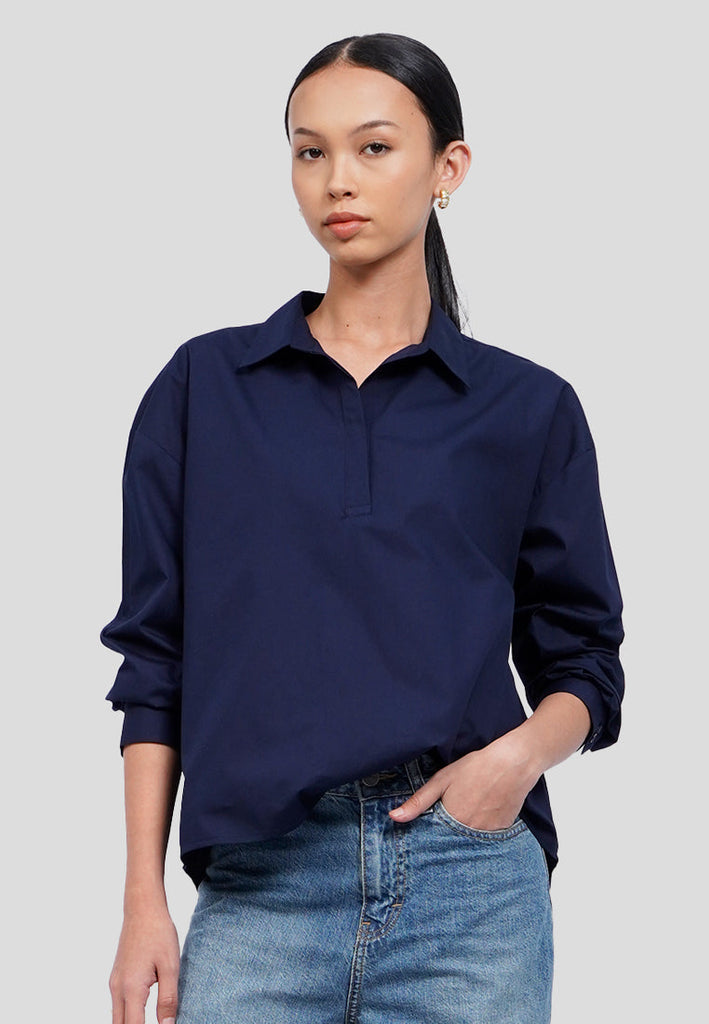 Split Collared Long Sleeve Blouse