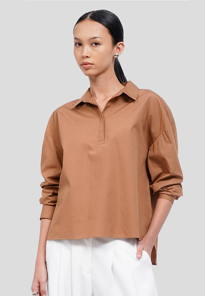 Split Collared Long Sleeve Blouse