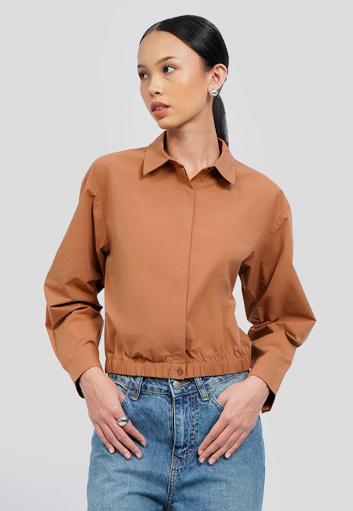 Elastic Long Sleeve Crop Blouse