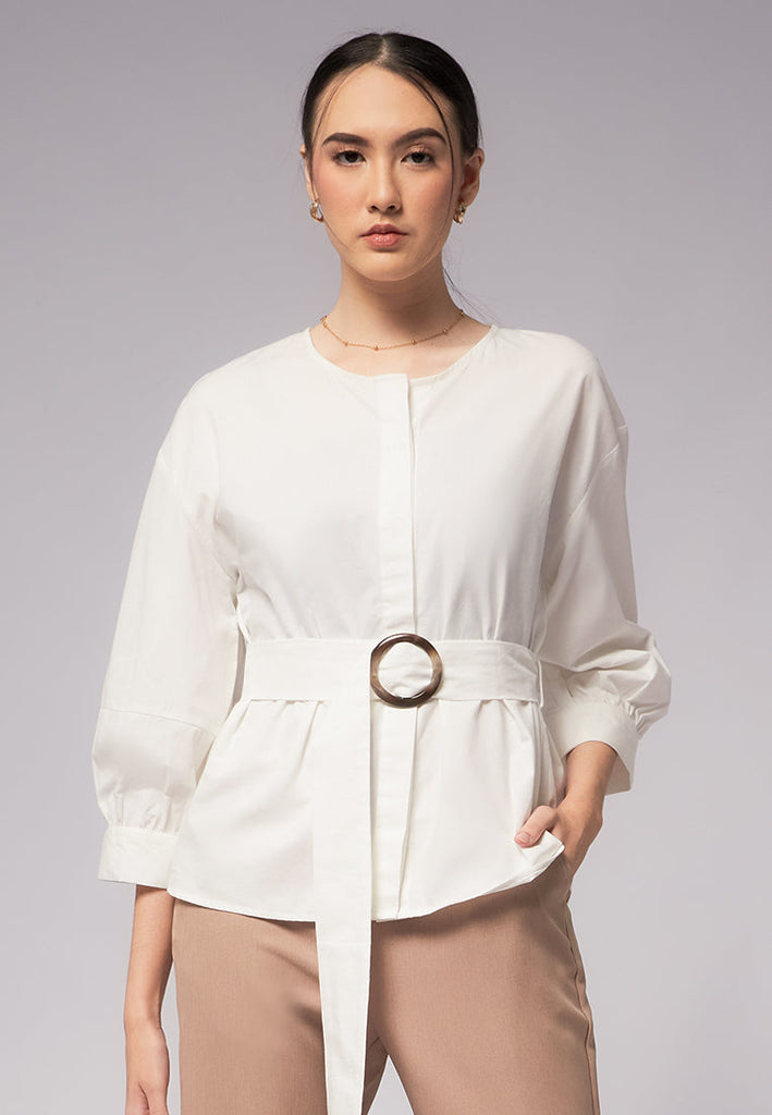 Blouse with Horn Buckle Belt
