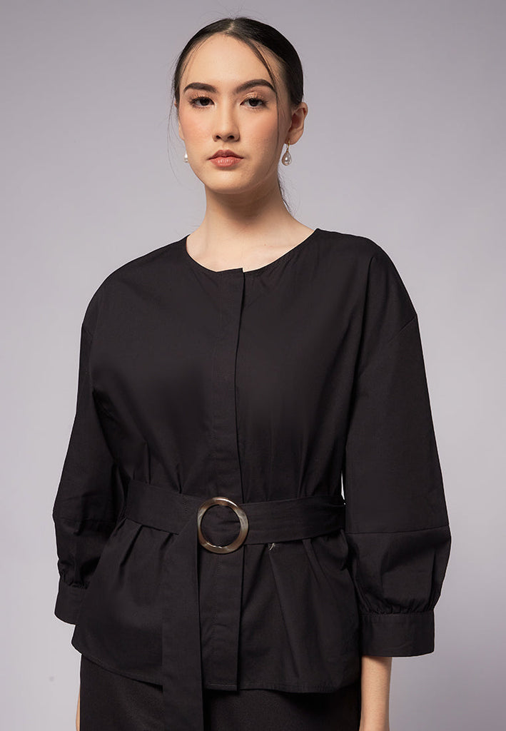 Blouse with Horn Buckle Belt