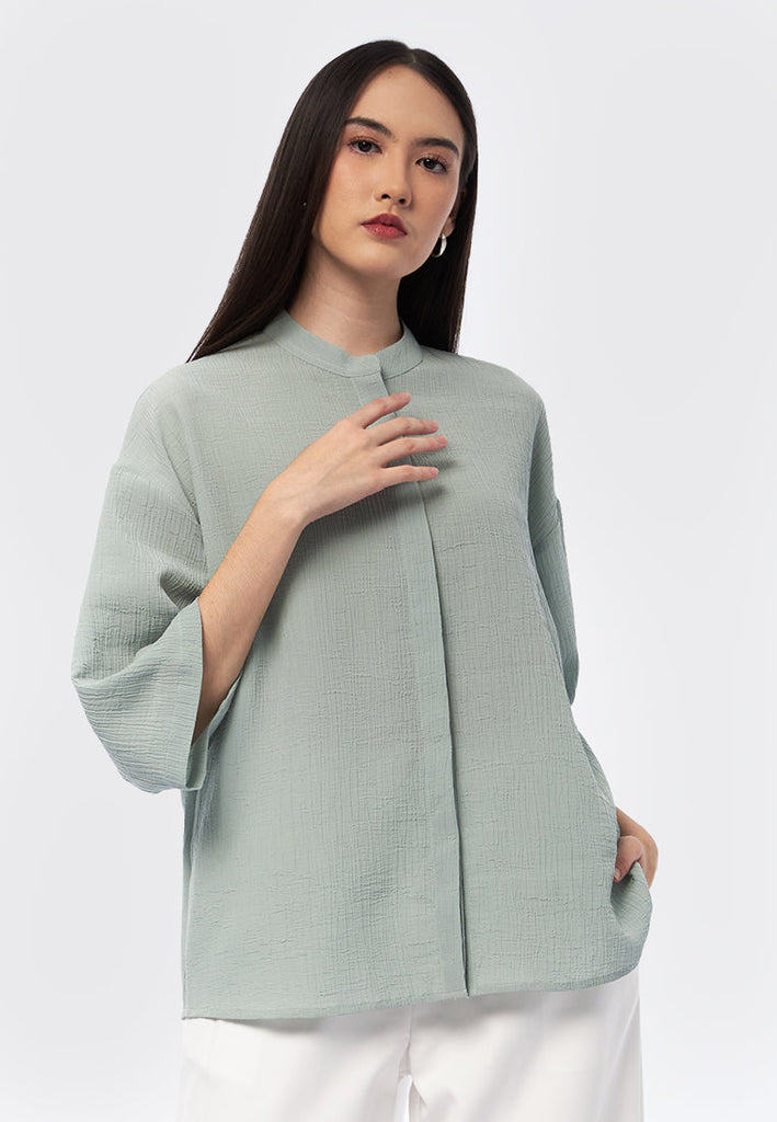 Seersucker 3/4 Sleeve Blouse