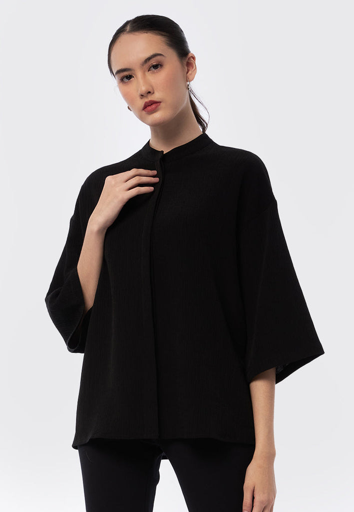 Seersucker 3/4 Sleeve Blouse