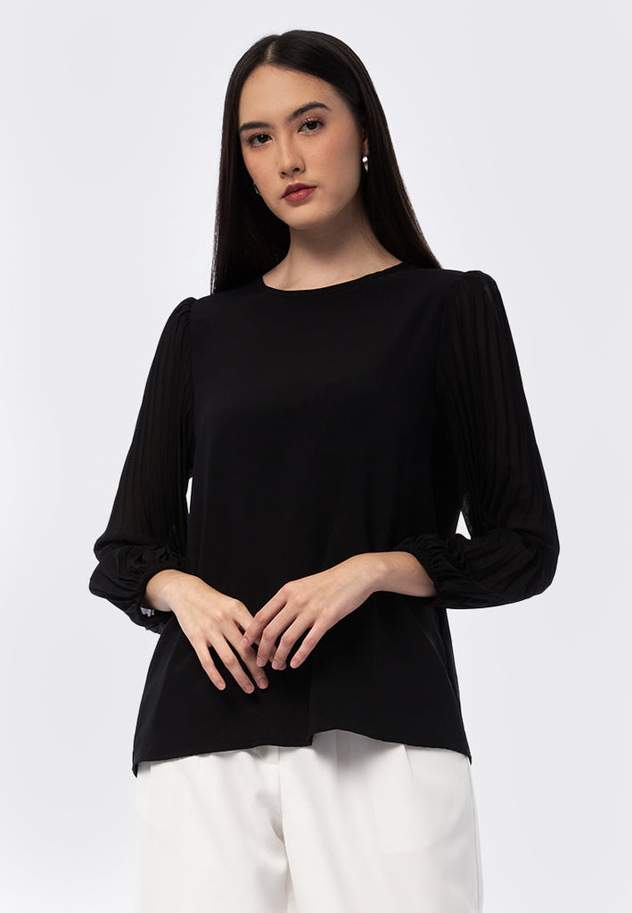 Round Neck Long Sleeve Blouse