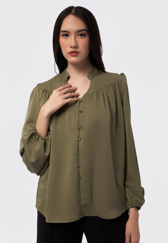 V-Neck Long Sleeve Blouse