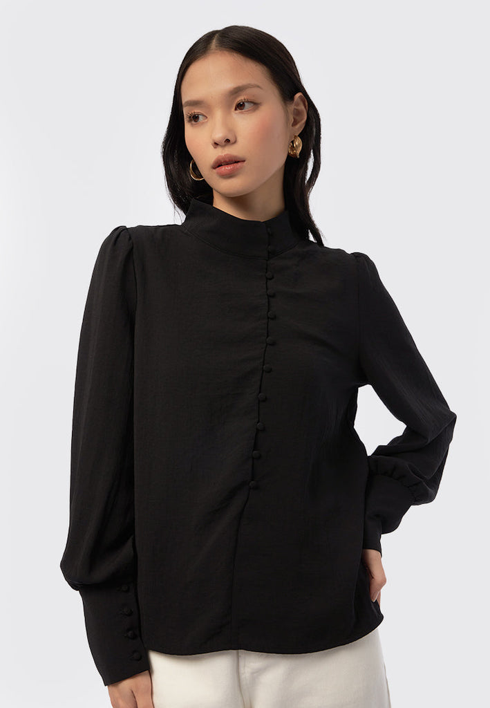 Mandarin Collar Long Sleeve Blouse