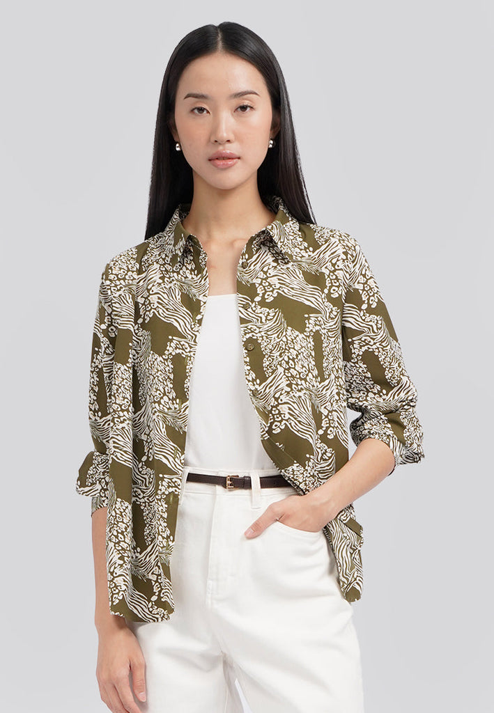 Animal Printed Long Sleeve Blouse