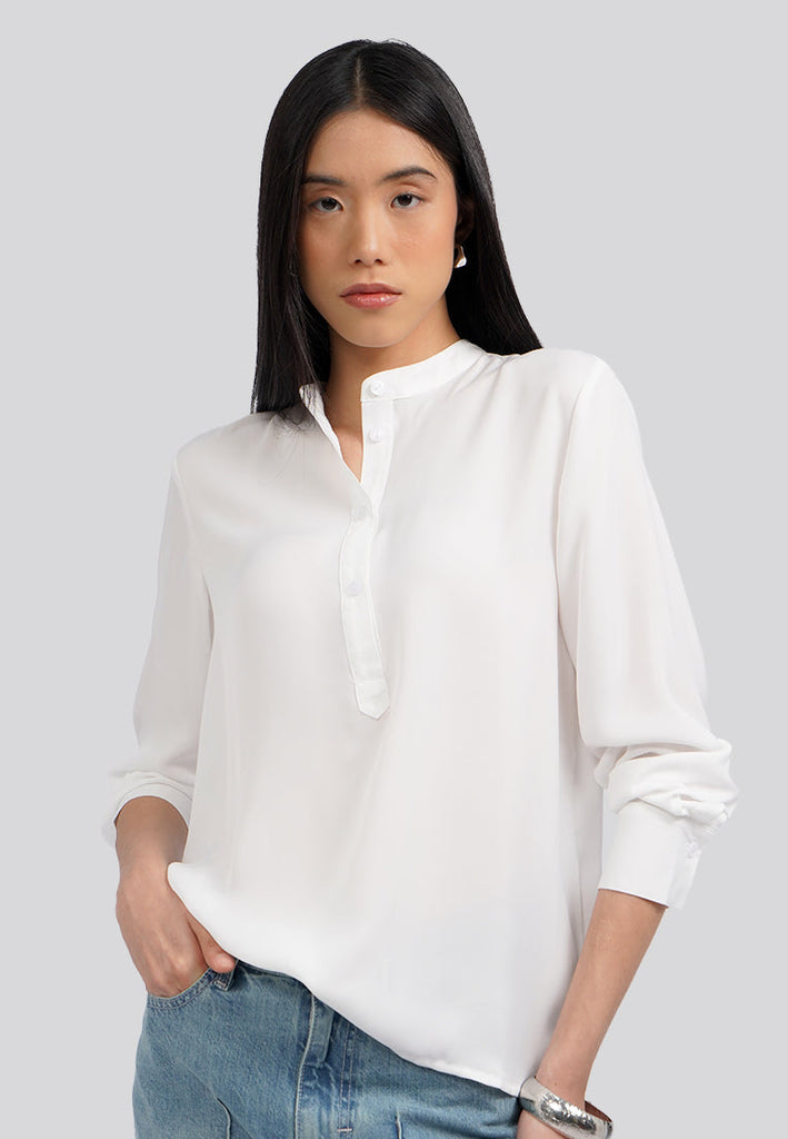 Mandarin Collar Half Placket Blouse