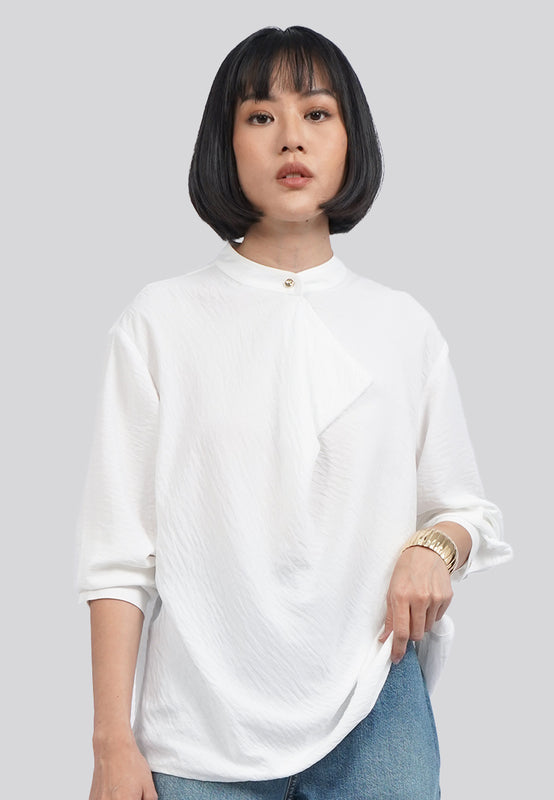 Draped Panel Long Sleeve Blouse