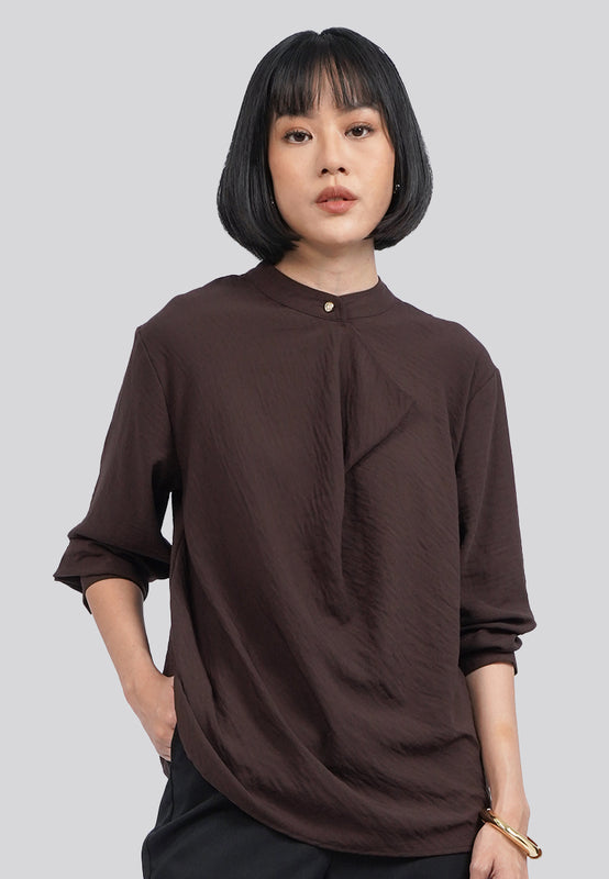 Draped Panel Long Sleeve Blouse