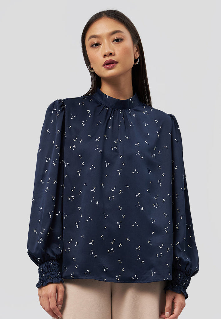 Printed Stand Collar Blouse