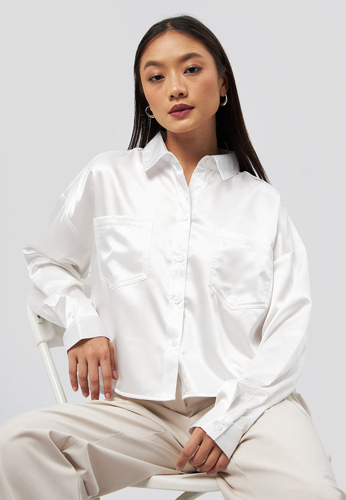 Long Sleeve Satin Crop Shirt