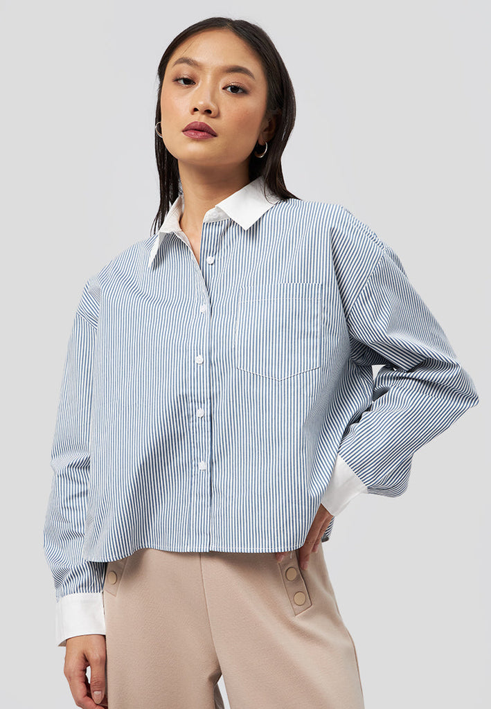 Long Sleeve Stripes Crop Shirt