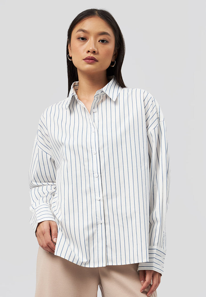 Oversized Long Sleeve Stripes Shirt