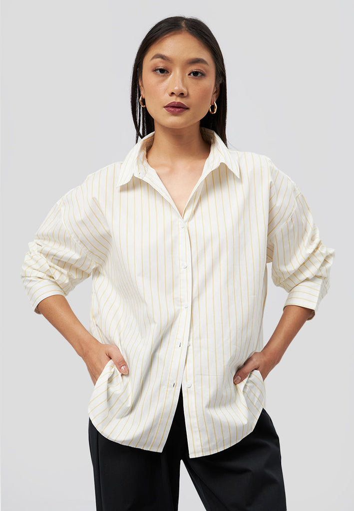 Oversized Long Sleeve Stripes Shirt