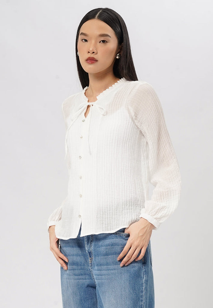 Textured Long Sleeve V-Neck Blouse