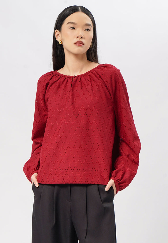 Puff Sleeves Eyelet Blouse