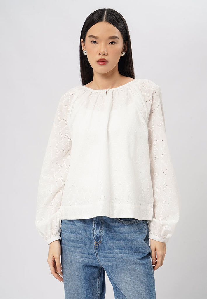 Puff Sleeves Eyelet Blouse