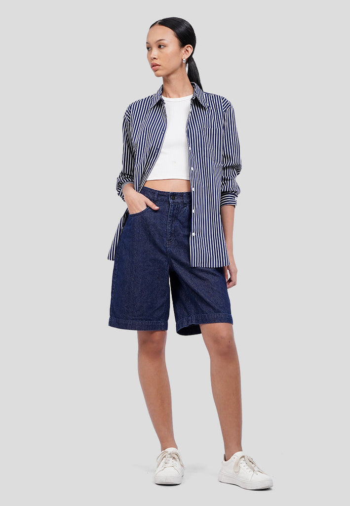 Oversized Long Sleeve Stripes Shirt
