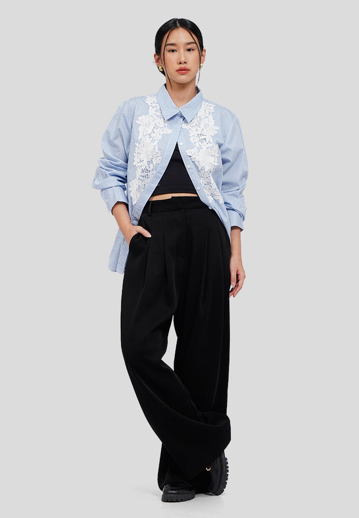 Stripe Loose Shirt with Lace