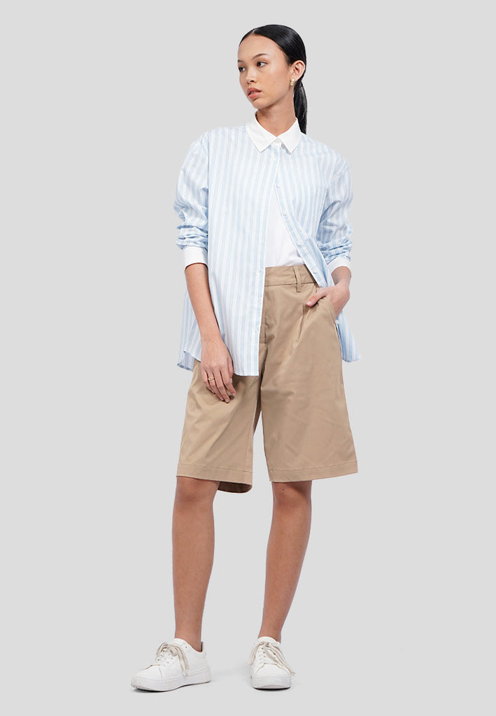 Contrast Collar Long Sleeve Stripes Shirt