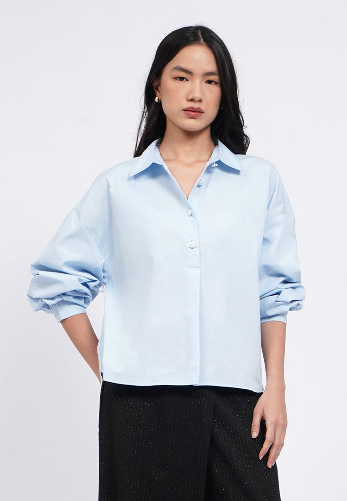 Balloon Sleeve Blouse with Fancy Button