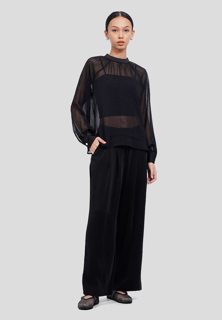 Puffy Long Sleeve Sheer Blouse