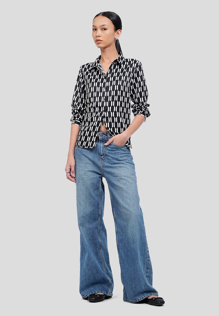 Geometric Printed Long Sleeve Blouse